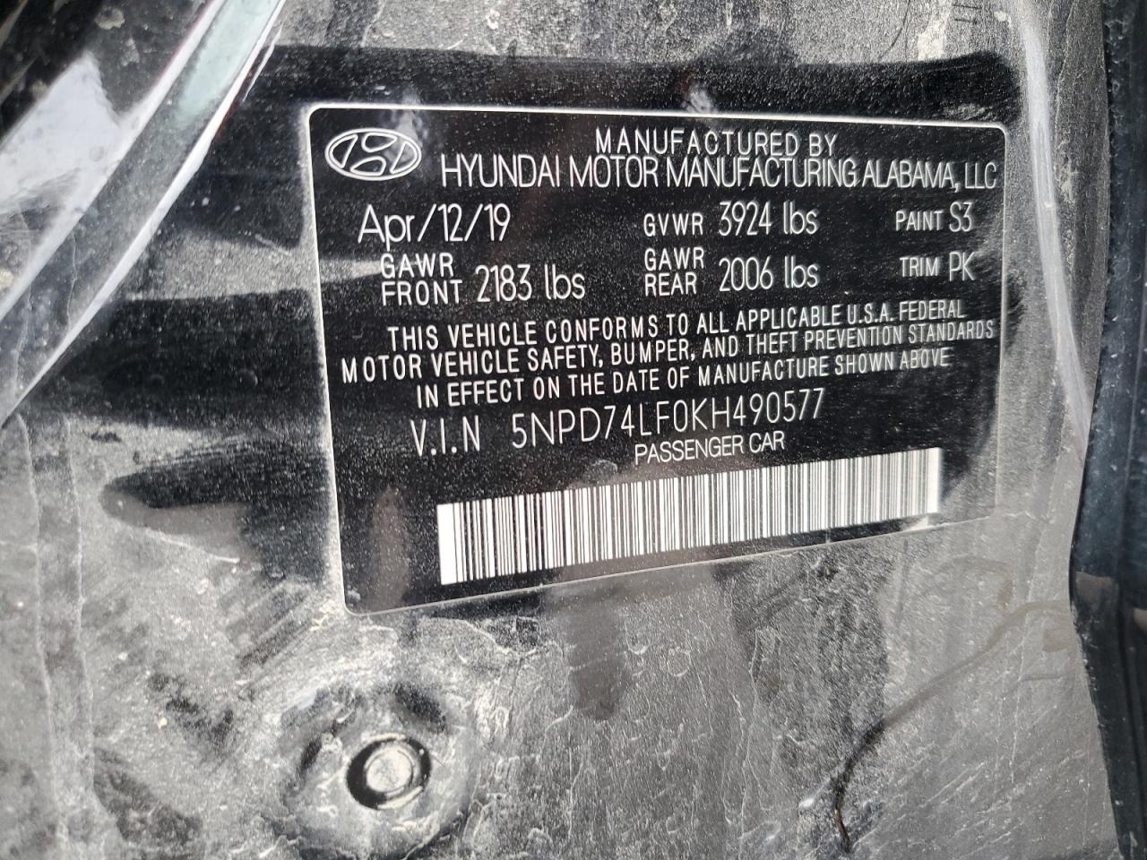 2019 Hyundai Elantra Se VIN: 5NPD74LF0KH490577 Lot: 86156945