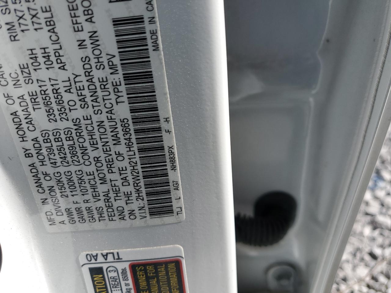 2020 Honda Cr-V Lx VIN: 2HKRW2H21LH643665 Lot: 87269755