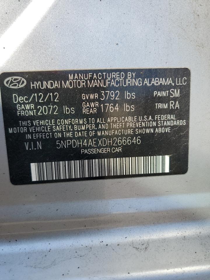 2013 Hyundai Elantra Gls VIN: 5NPDH4AEXDH266646 Lot: 85188025