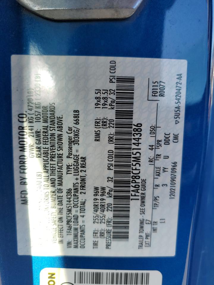 2021 Ford Mustang Gt VIN: 1FA6P8CF5M5144386 Lot: 87068085