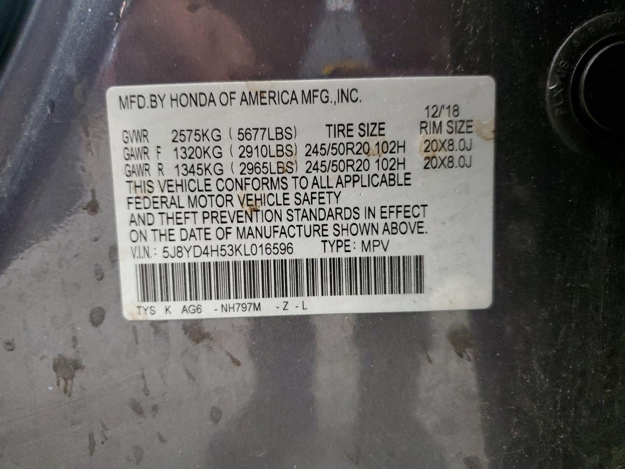 2019 Acura Mdx Technology VIN: 5J8YD4H53KL016596 Lot: 86095725