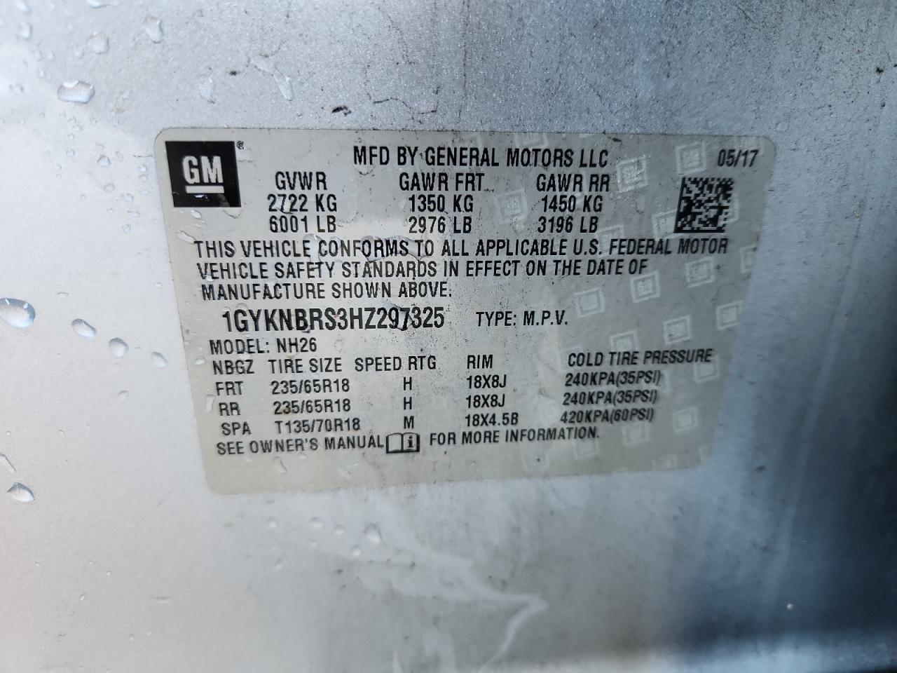 2017 Cadillac Xt5 Luxury VIN: 1GYKNBRS3HZ297325 Lot: 90819665