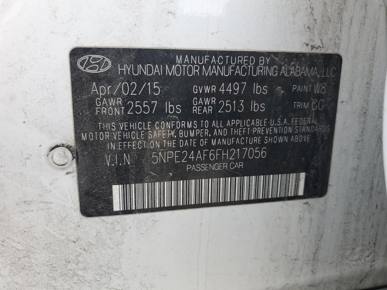 2015 Hyundai Sonata Se VIN: 5NPE24AF6FH217056 Lot: 81803905