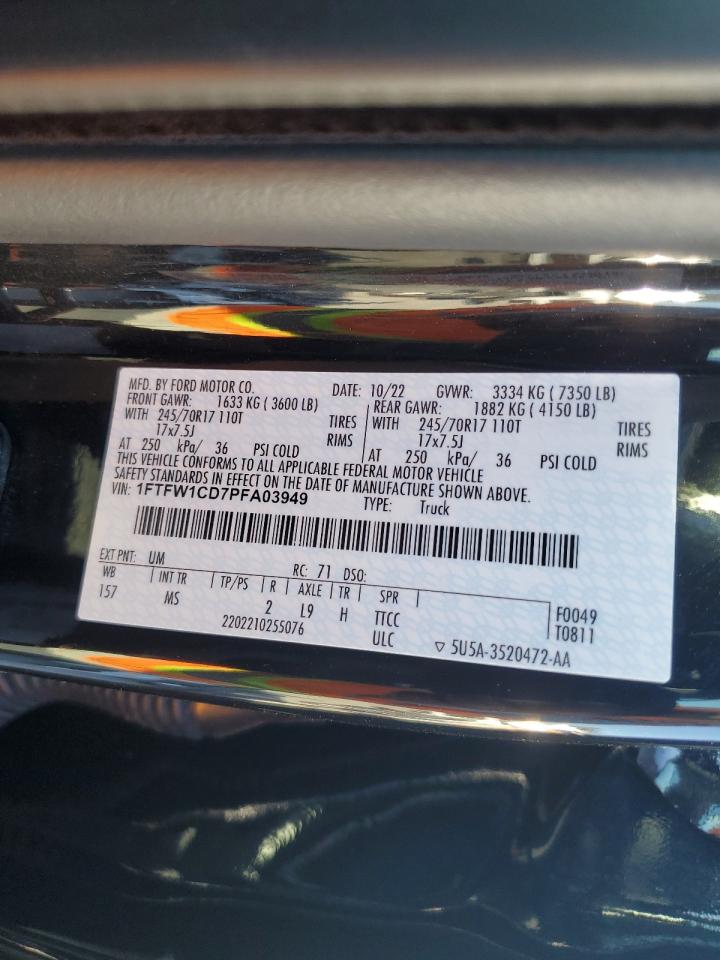 2023 Ford F150 Supercrew VIN: 1FTFW1CD7PFA03949 Lot: 90950245