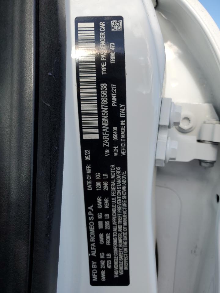 2022 Alfa Romeo Giulia Super VIN: ZARFANBN5N7665638 Lot: 84387725