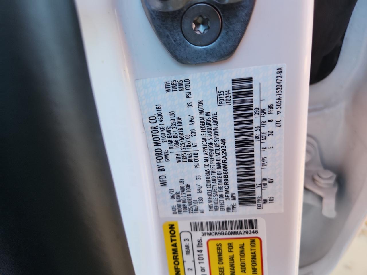 2021 Ford Bronco Sport Big Bend VIN: 3FMCR9B60MRA29346 Lot: 84444225