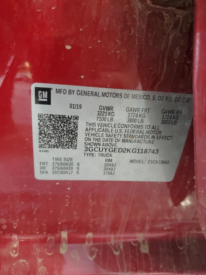 2019 Chevrolet Silverado K1500 Ltz VIN: 3GCUYGED2KG118743 Lot: 85847045