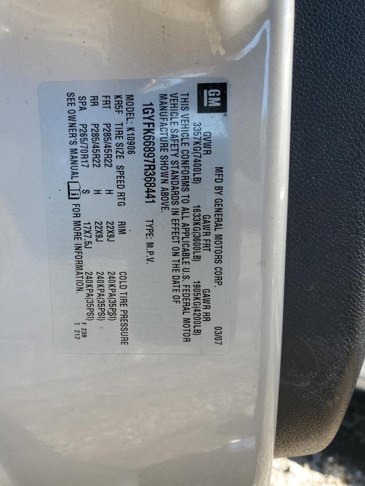 2007 Cadillac Escalade Esv VIN: 1GYFK66897R368441 Lot: 82263665