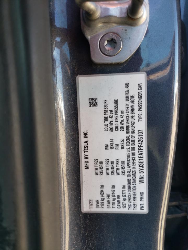 2023 Tesla Model 3 VIN: 5YJ3E1EA7PF426107 Lot: 83807915