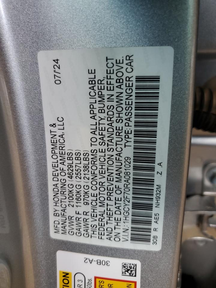 2024 Honda Accord Hybrid Sport-L VIN: 1HGCY2F70RA081029 Lot: 82349075