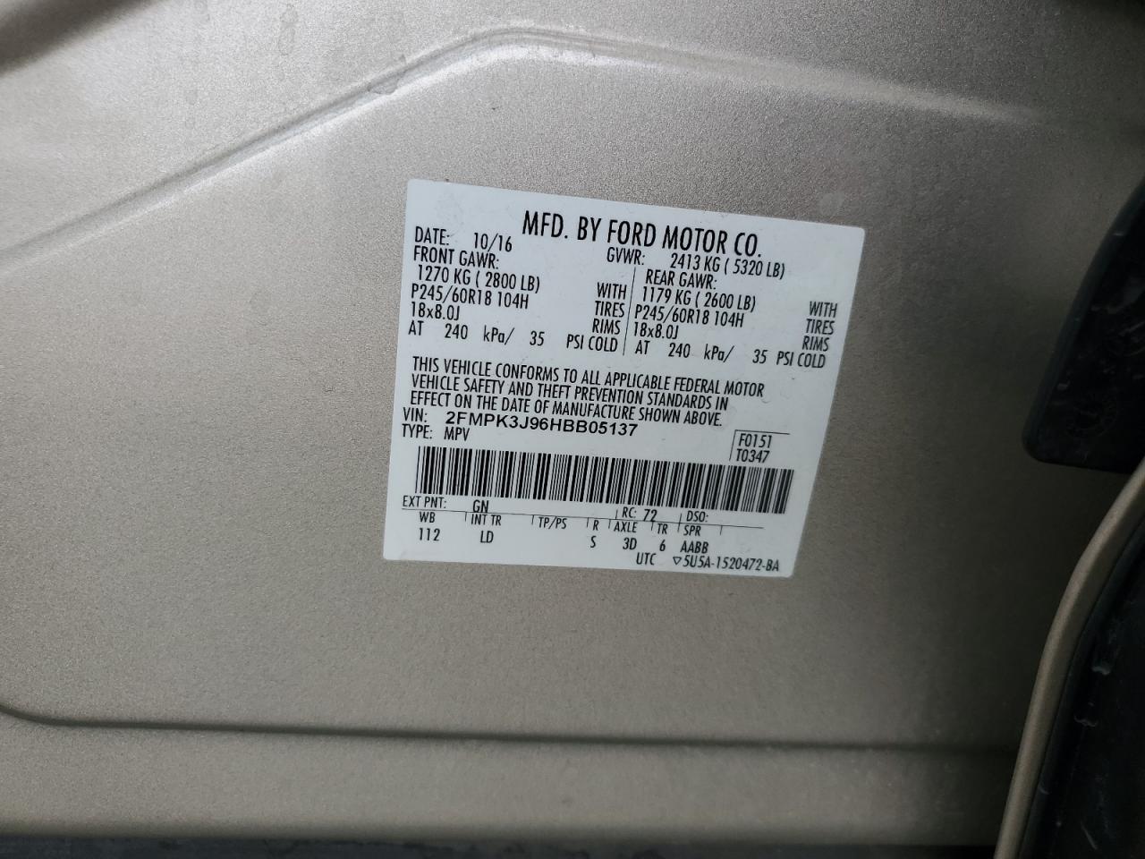 2017 Ford Edge Sel VIN: 2FMPK3J96HBB05137 Lot: 84950035