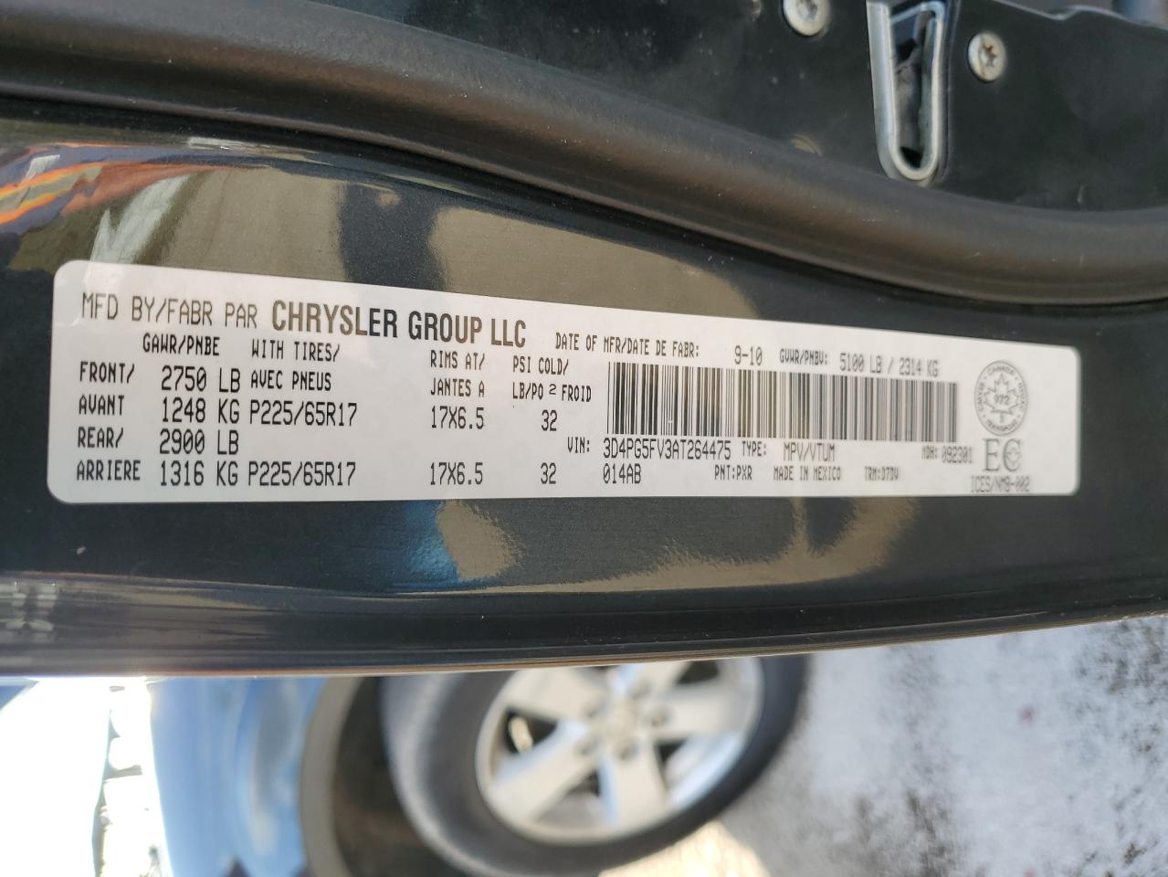 2010 Dodge Journey Sxt VIN: 3D4PG5FV3AT264475 Lot: 84739925