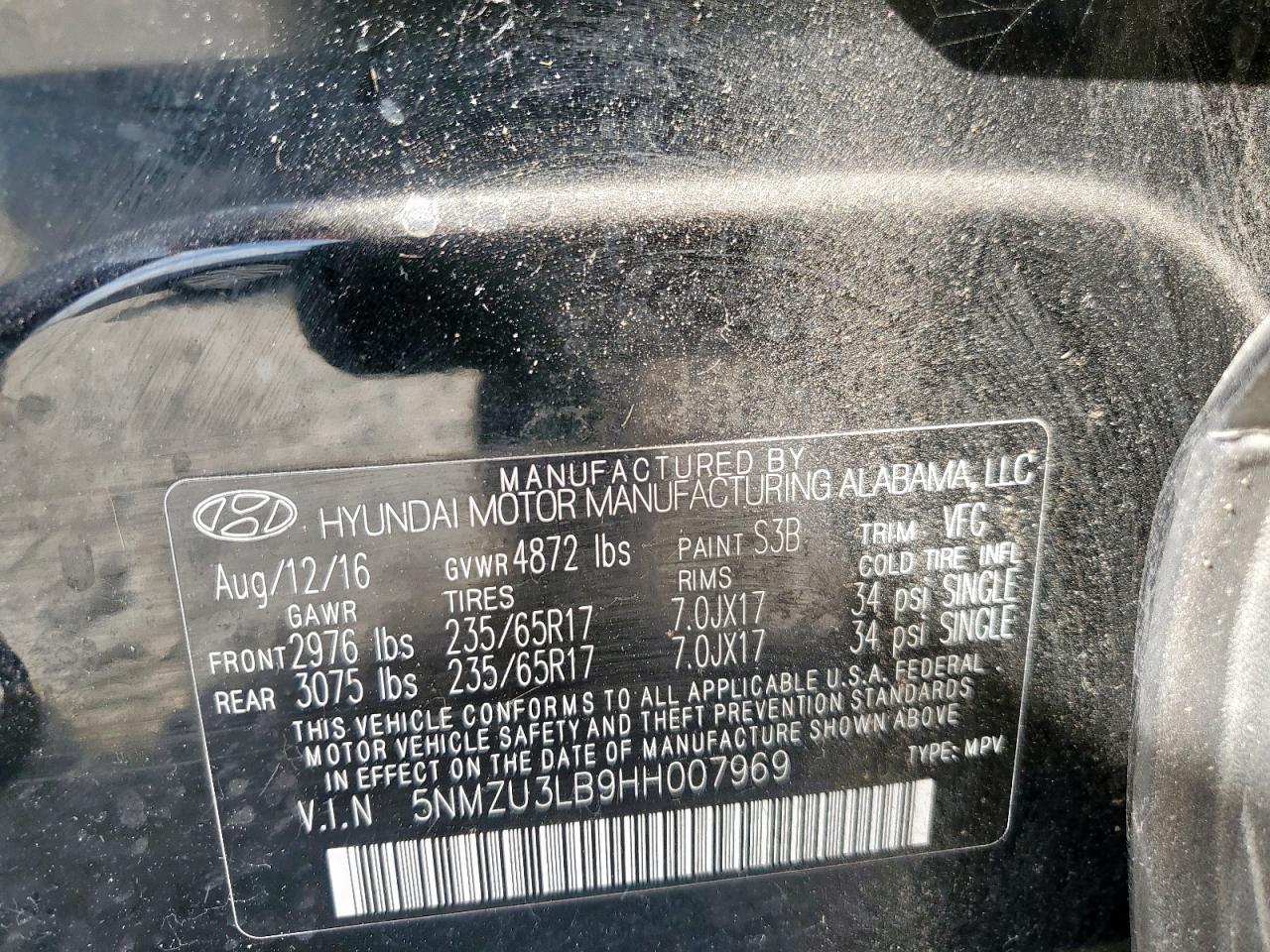 2017 Hyundai Santa Fe Sport VIN: 5NMZU3LB9HH007969 Lot: 85794085