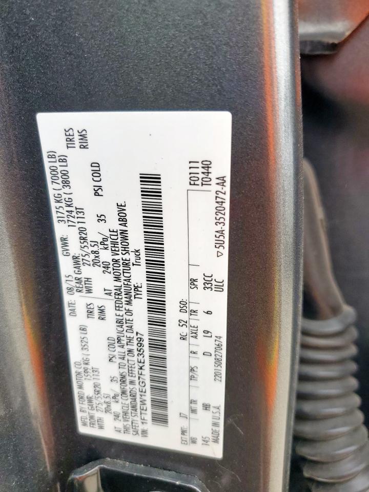 2015 Ford F150 Supercrew VIN: 1FTEW1EG7FKE35997 Lot: 90430015