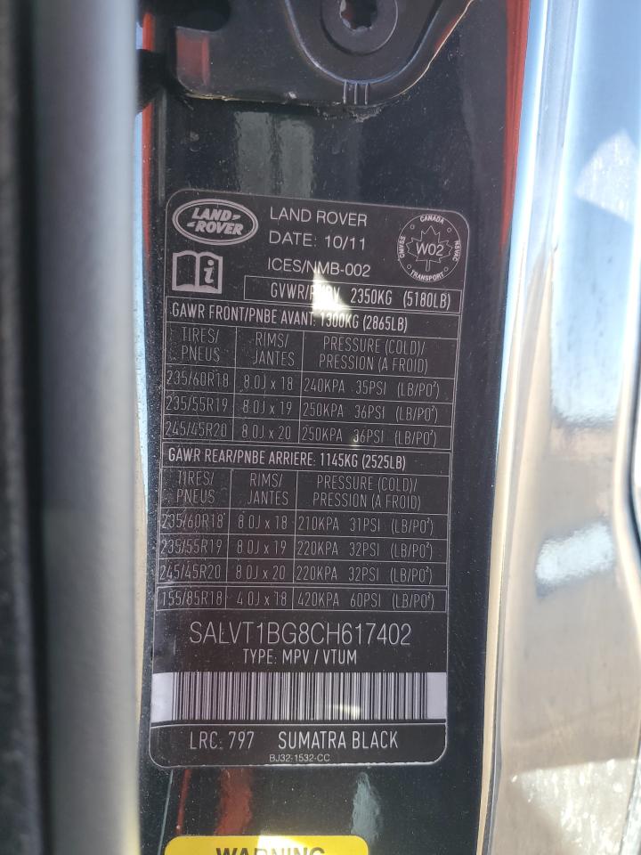 2012 Land Rover Range Rover Evoque Dynamic Premium VIN: SALVT1BG8CH617402 Lot: 85330135