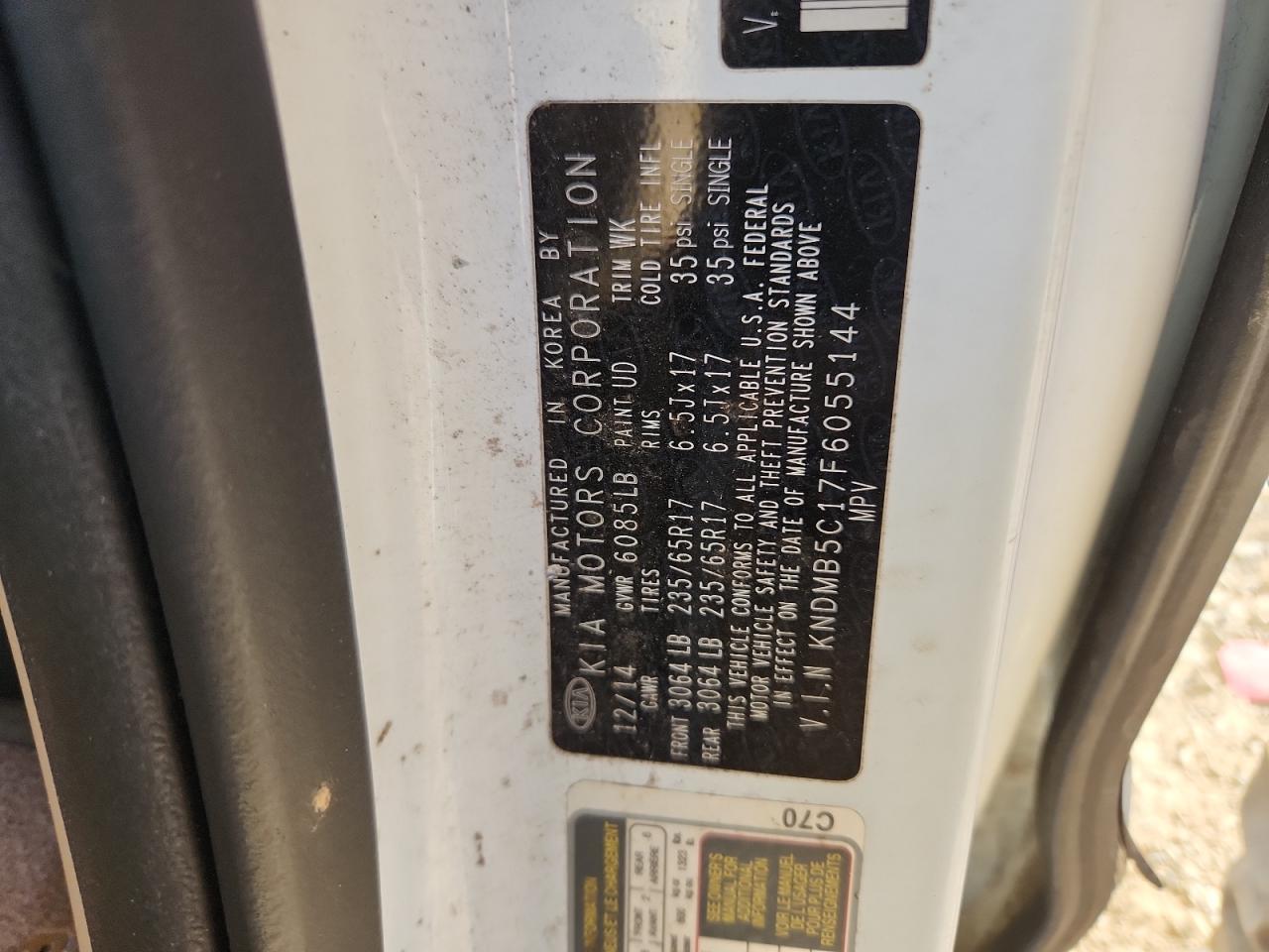 2015 Kia Sedona Lx VIN: KNDMB5C17F6055144 Lot: 82743255