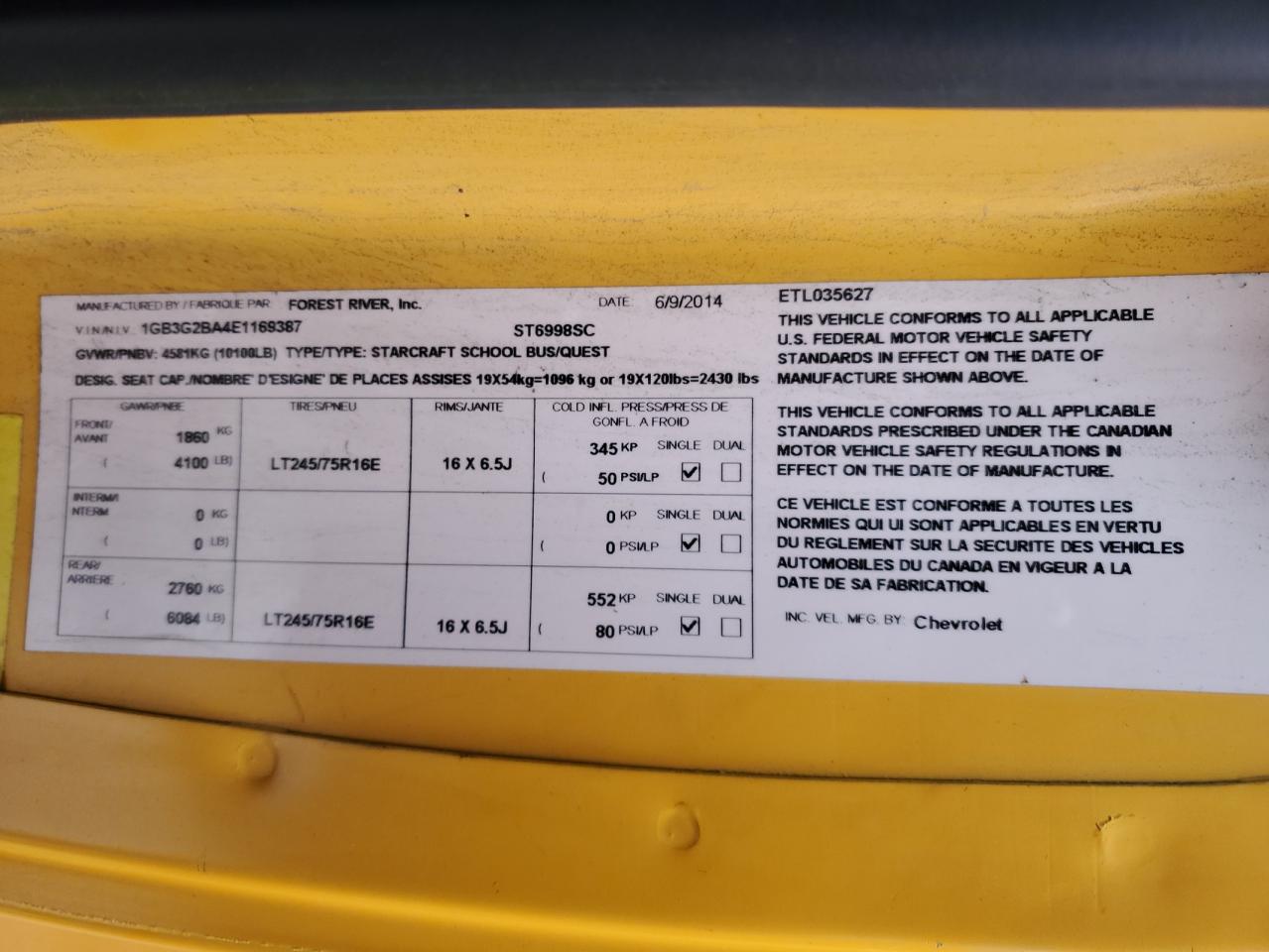 2014 Thomas Minotour G3500 - School Bus VIN: 1GB3G2BA4E1169387 Lot: 86340135