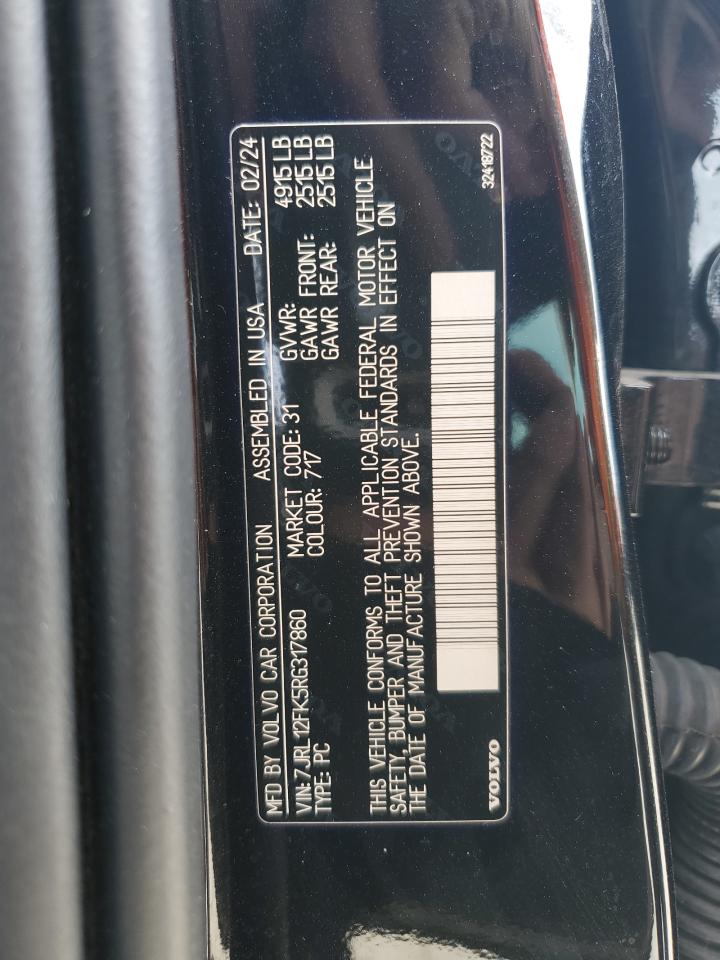 2024 Volvo S60 Core VIN: 7JRL12FK5RG317860 Lot: 90491515