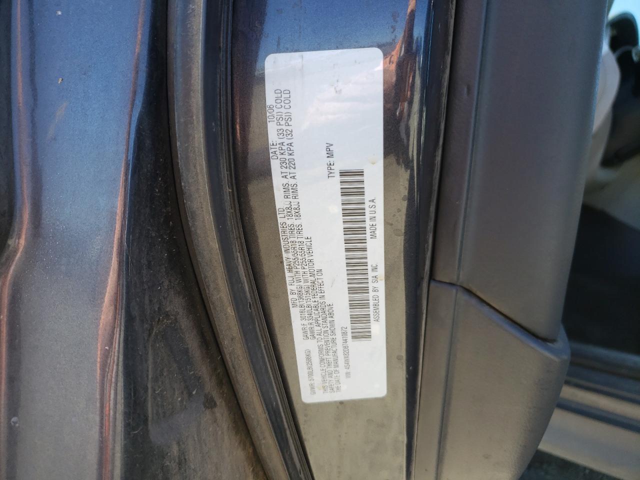 2007 Subaru B9 Tribeca 3.0 H6 VIN: 4S4WX82D874410872 Lot: 82251935