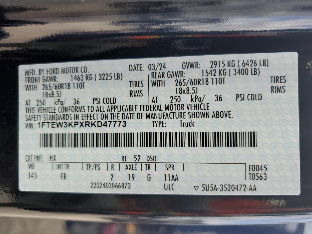 2024 Ford F150 Xlt VIN: 1FTEW3KPXRKD47773 Lot: 86834175