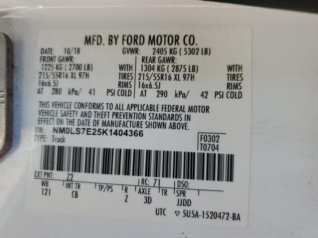 2019 Ford Transit Conect Delivery Van VIN: NM0LS7E25K1404366 Lot: 90232505