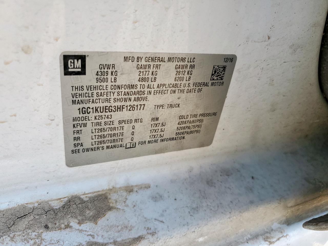 2017 Chevrolet Silverado K2500 Heavy Duty VIN: 1GC1KUEG3HF126177 Lot: 85184365
