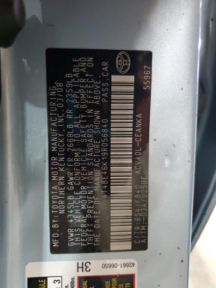 2009 Toyota Camry Base VIN: 4T4BE46K19R056840 Lot: 85503735