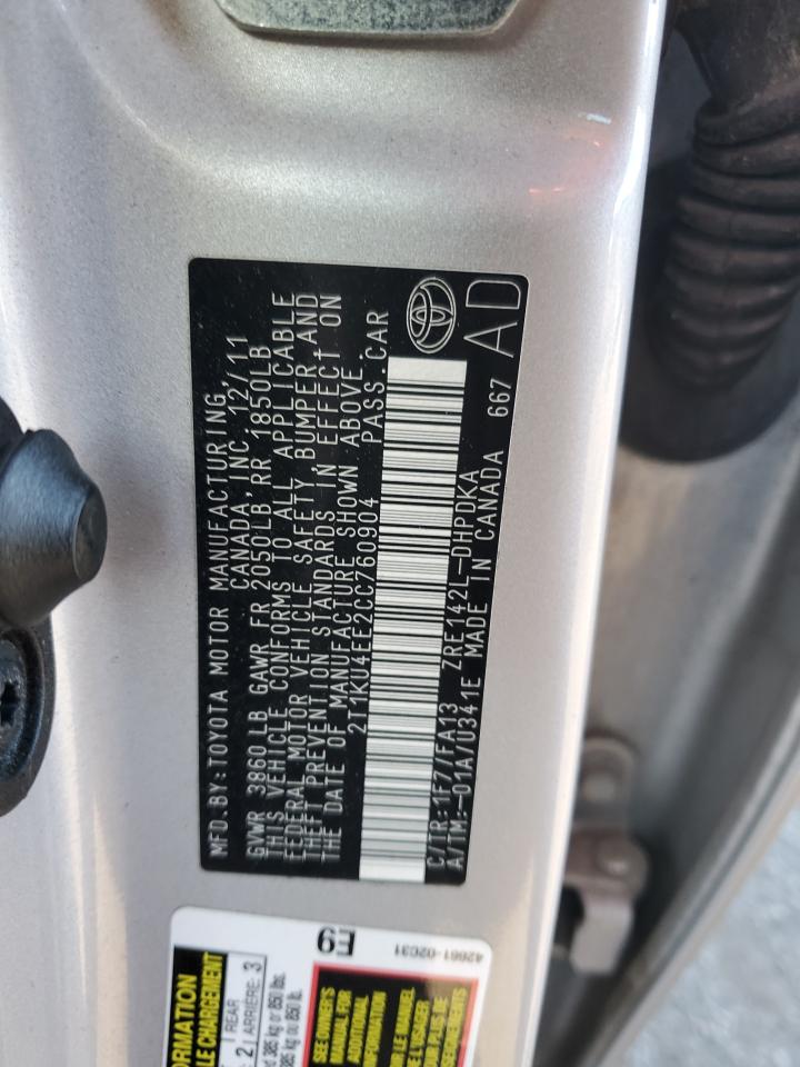 2012 Toyota Corolla Matrix VIN: 2T1KU4EE2CC760904 Lot: 82726605