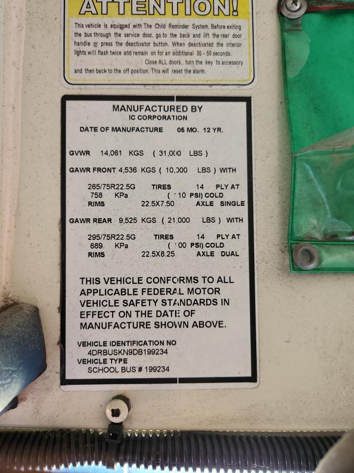 2013 Ic Corporation Ce Series School - School Bus VIN: 4DRBUSKN9DB199234 Lot: 84571355