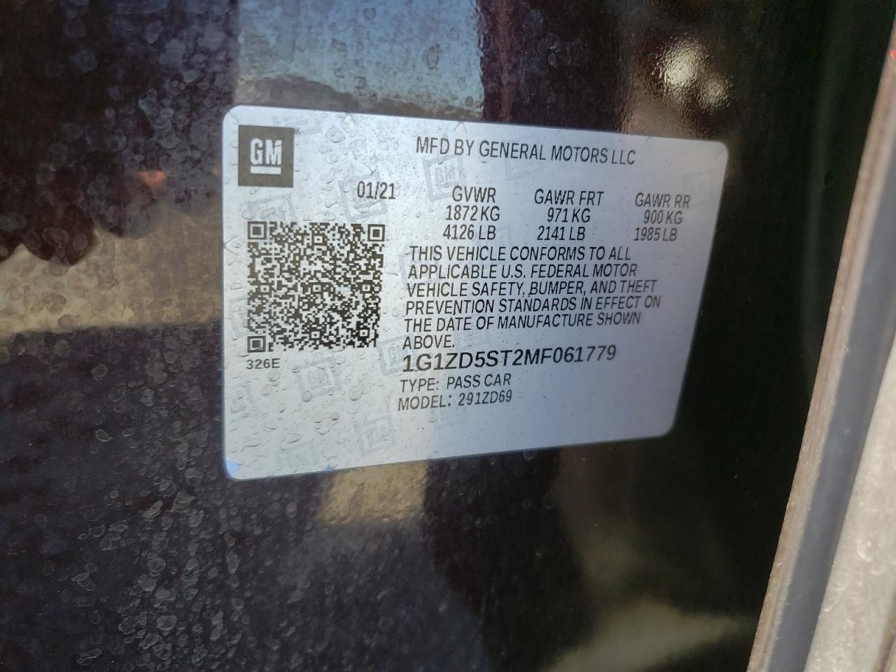 2021 Chevrolet Malibu Lt VIN: 1G1ZD5ST2MF061779 Lot: 85930255