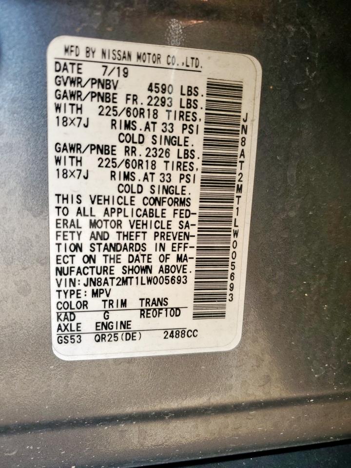 2020 Nissan Rogue S VIN: JN8AT2MT1LW005693 Lot: 90625275