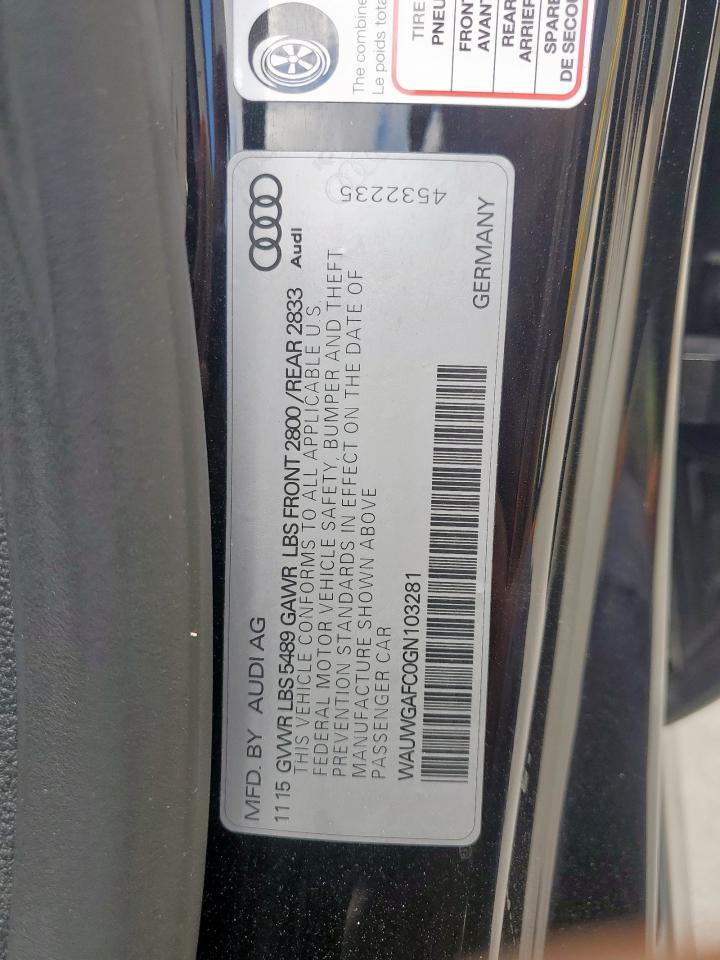 2016 Audi A7 Premium Plus VIN: WAUWGAFC0GN103281 Lot: 85720505