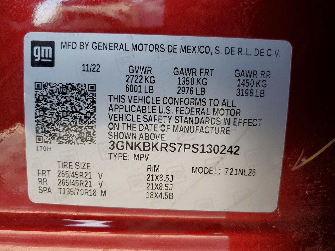 2023 Chevrolet Blazer Rs VIN: 3GNKBKRS7PS130242 Lot: 89517835