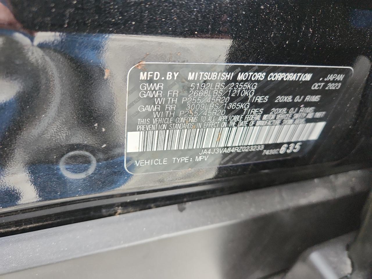 2024 Mitsubishi Outlander Se VIN: JA4J3VA84RZ023233 Lot: 86773665