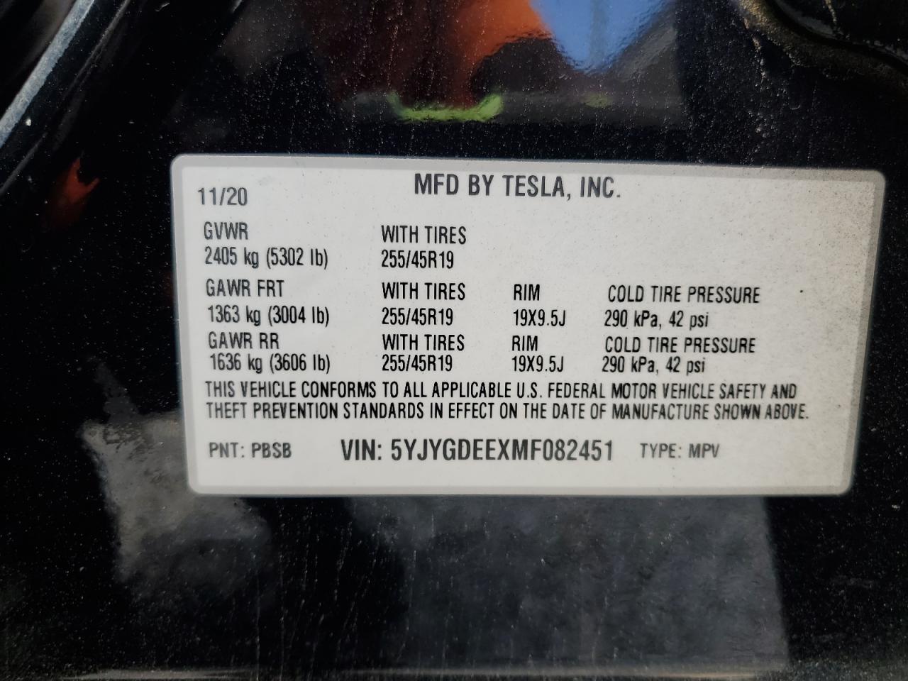 2021 Tesla Model Y VIN: 5YJYGDEEXMF082451 Lot: 81952045