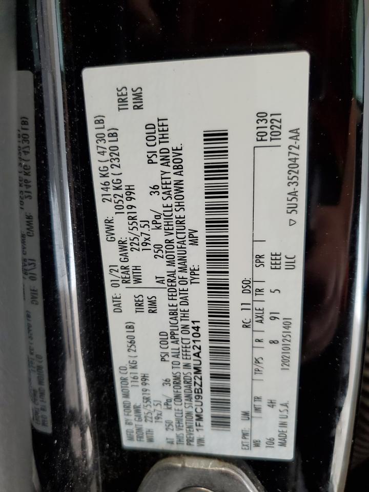 2021 Ford Escape Se VIN: 1FMCU9BZ2MUA21041 Lot: 85278815