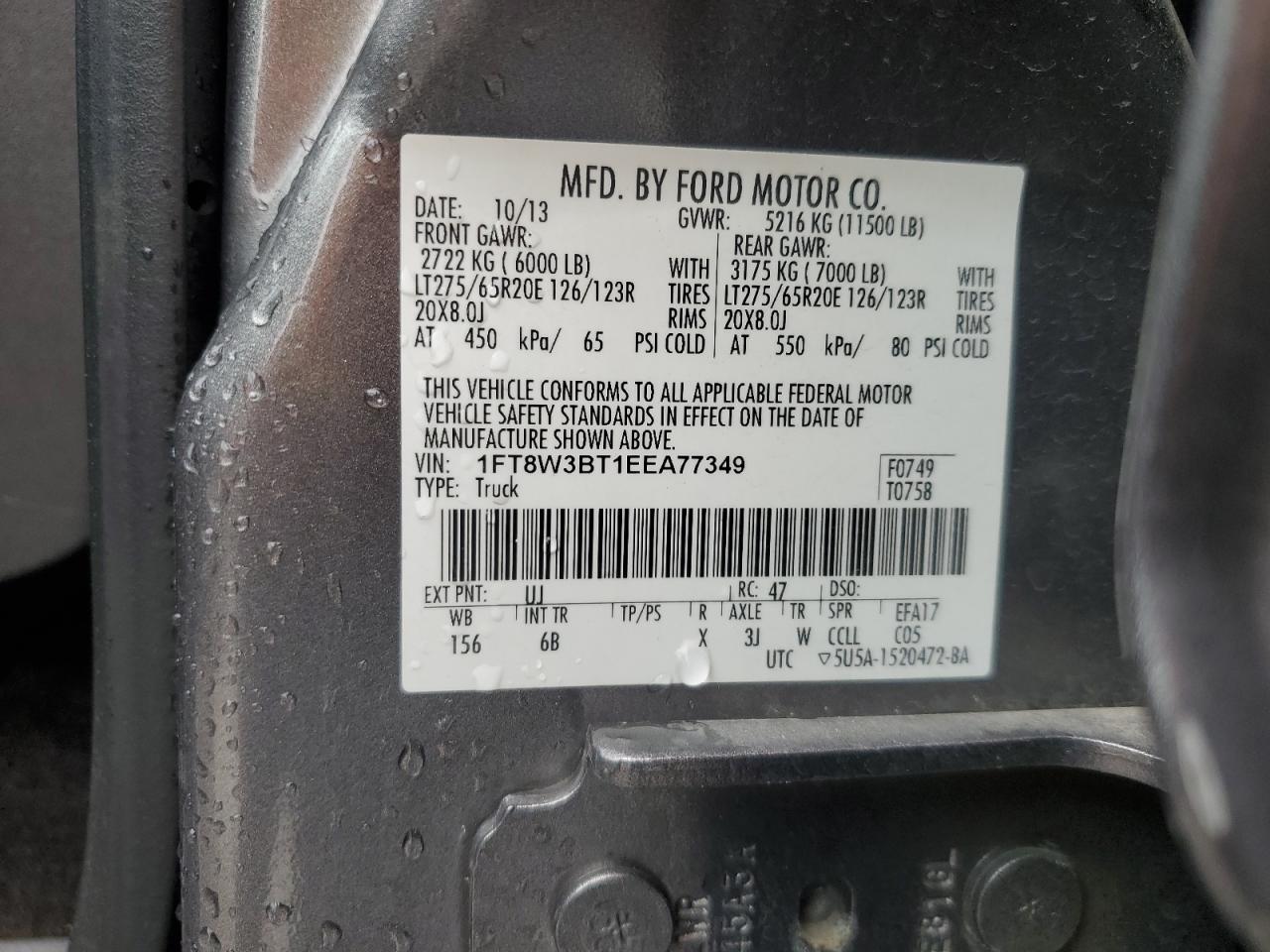 2014 Ford F350 Super Duty VIN: 1FT8W3BT1EEA77349 Lot: 90282725