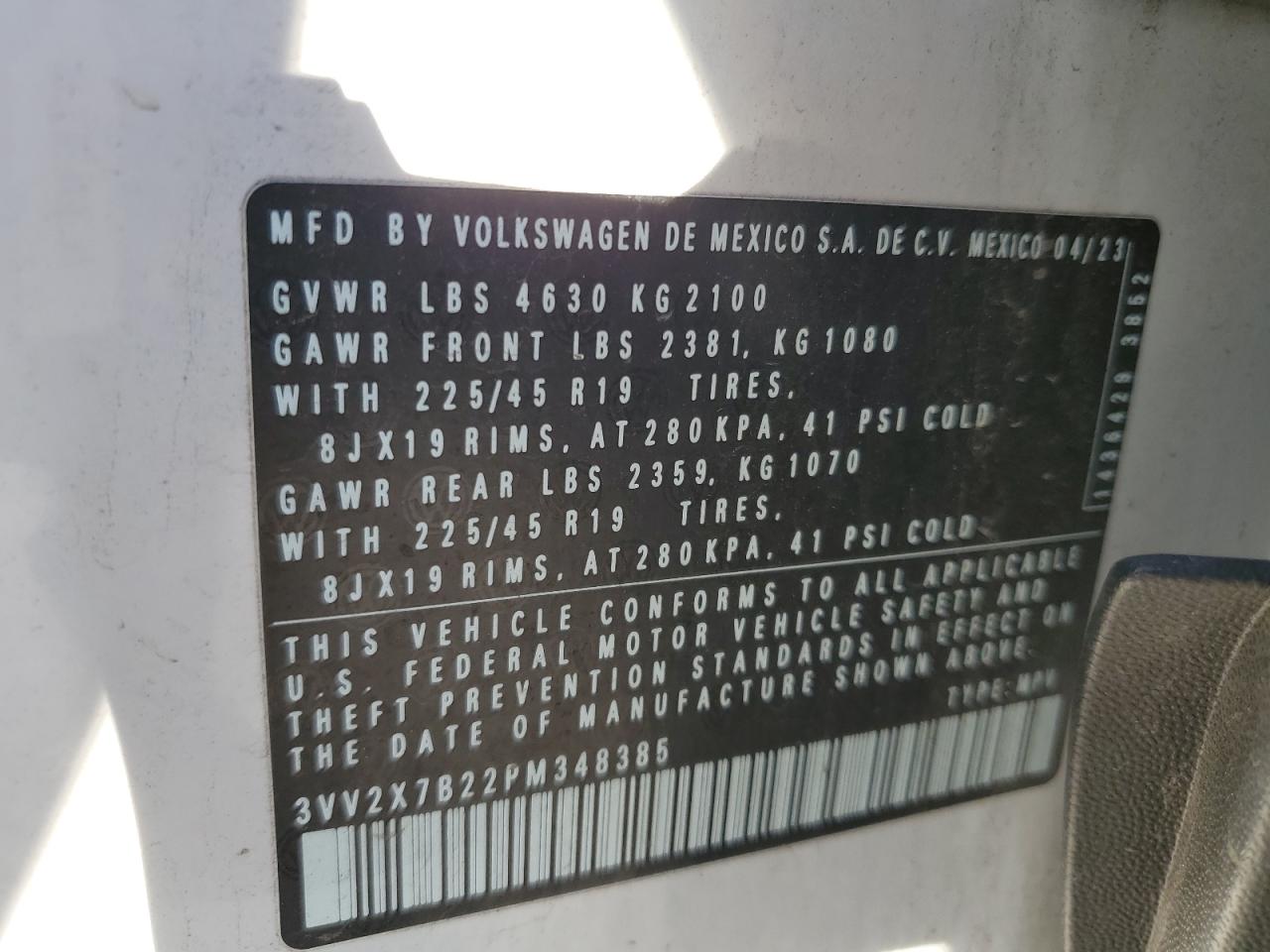 2023 Volkswagen Taos Sel VIN: 3VV2X7B22PM348385 Lot: 82373145