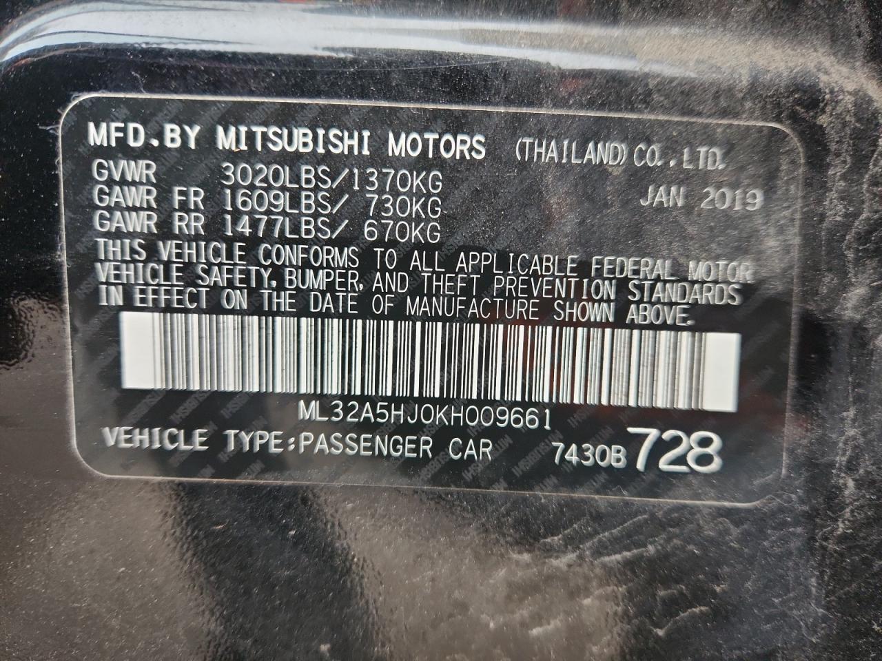 2019 Mitsubishi Mirage Le VIN: ML32A5HJ0KH009661 Lot: 90303355