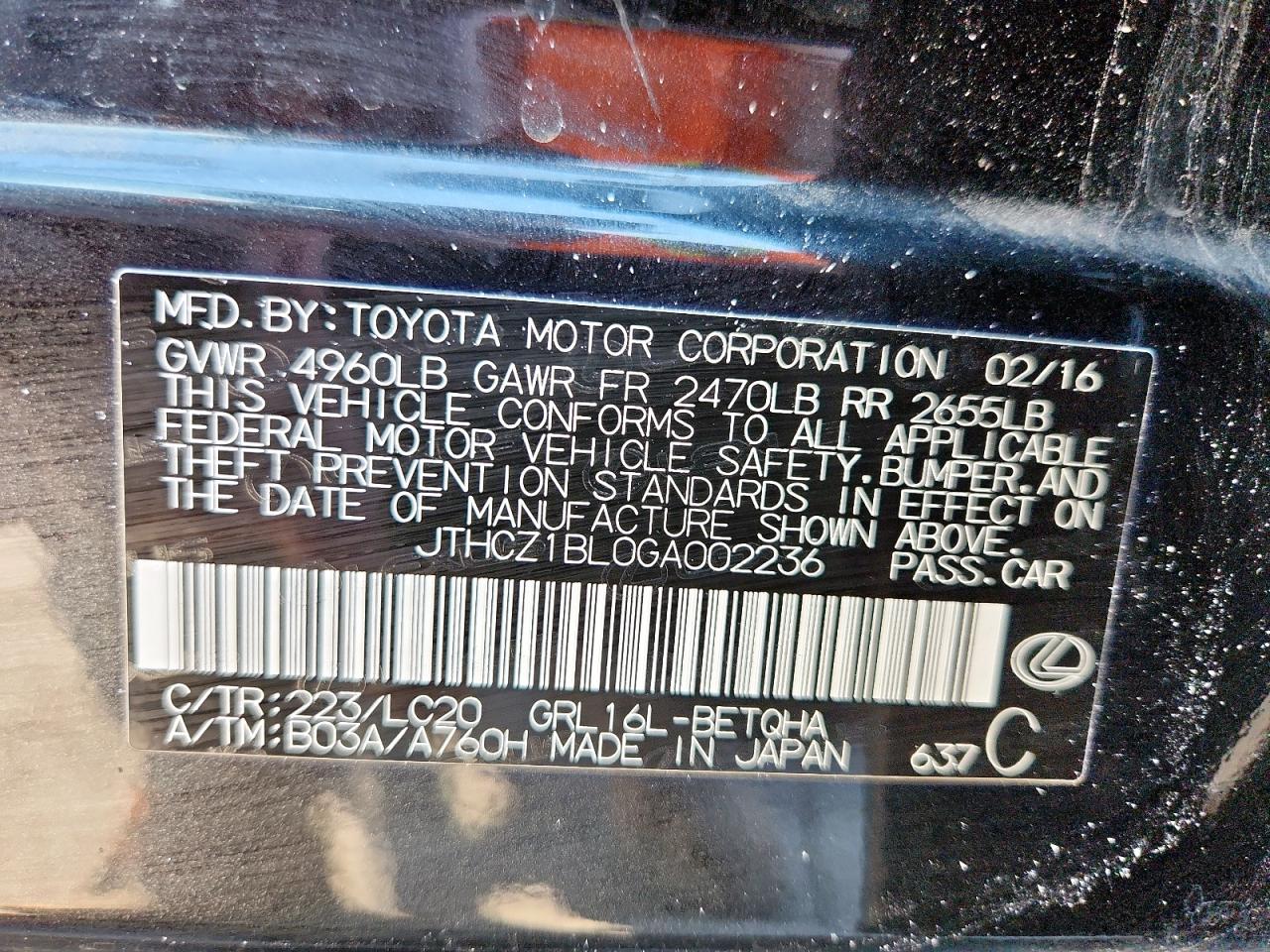2016 Lexus Gs 350 VIN: JTHCZ1BL0GA002236 Lot: 85858855