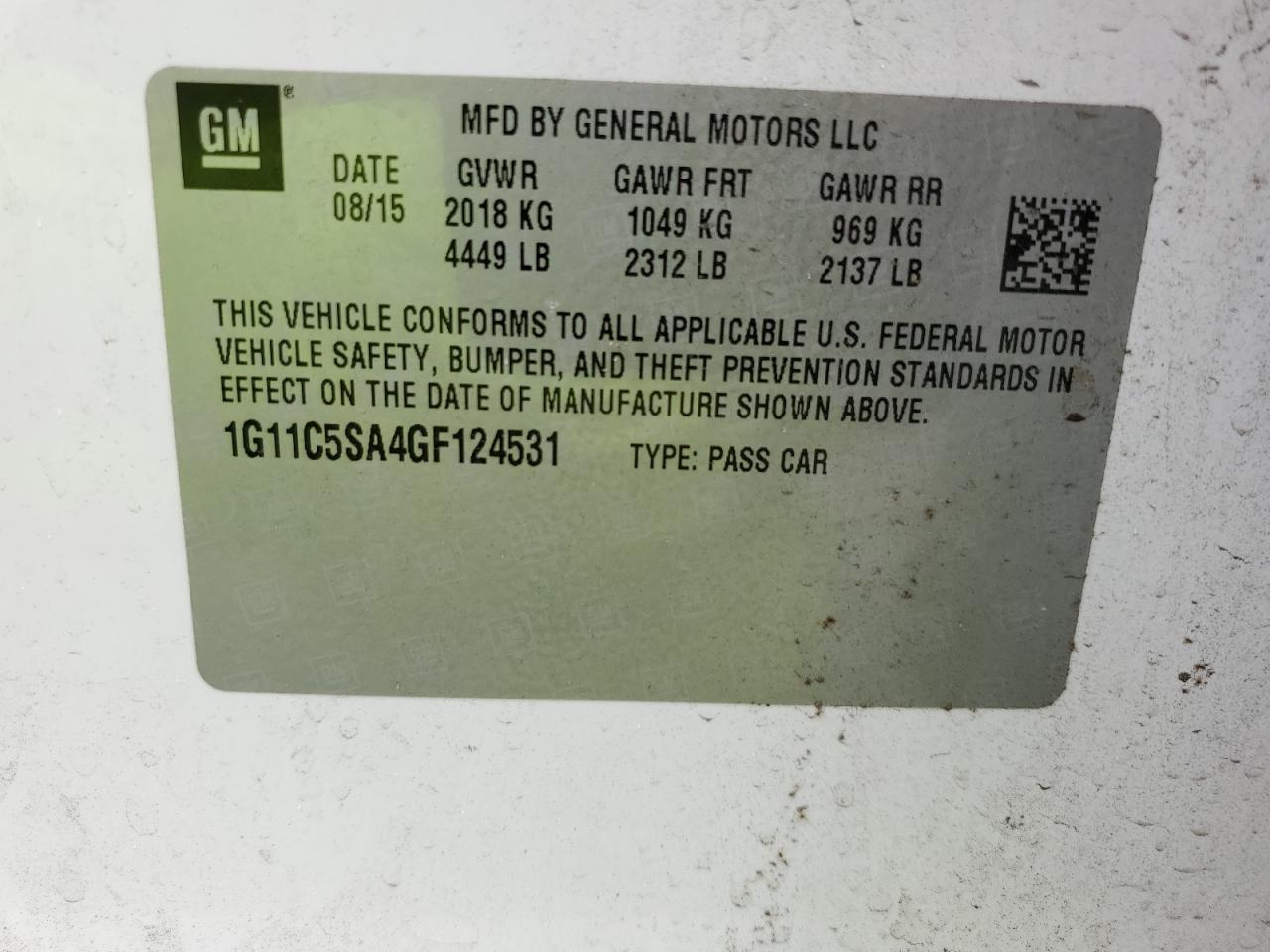 2016 Chevrolet Malibu Limited Lt VIN: 1G11C5SA4GF124531 Lot: 85944655