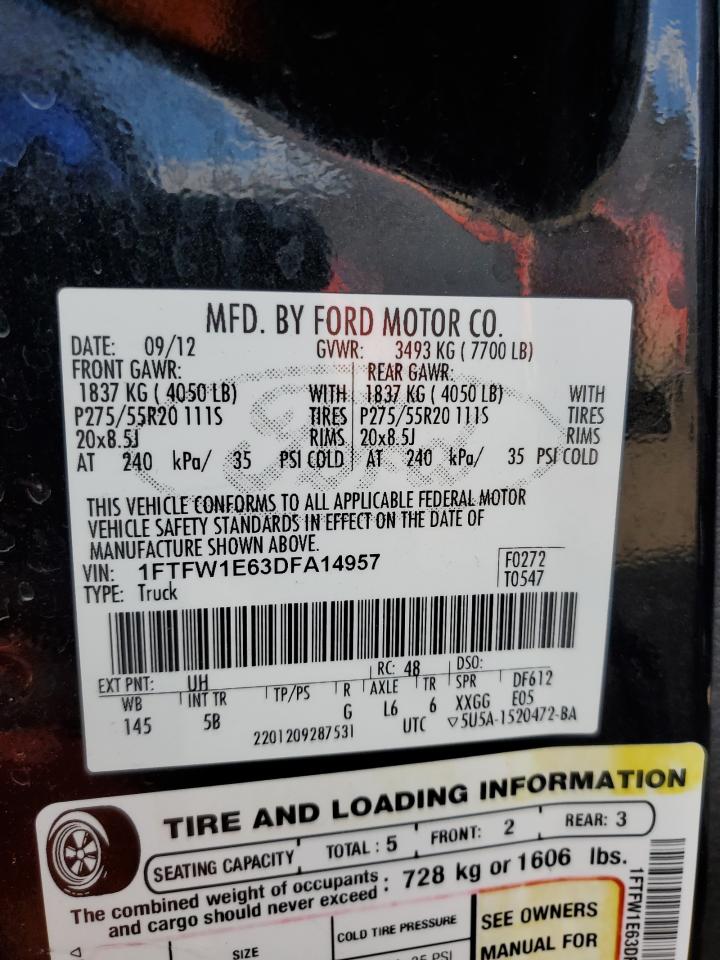 2013 Ford F150 Supercrew VIN: 1FTFW1E63DFA14957 Lot: 90424315