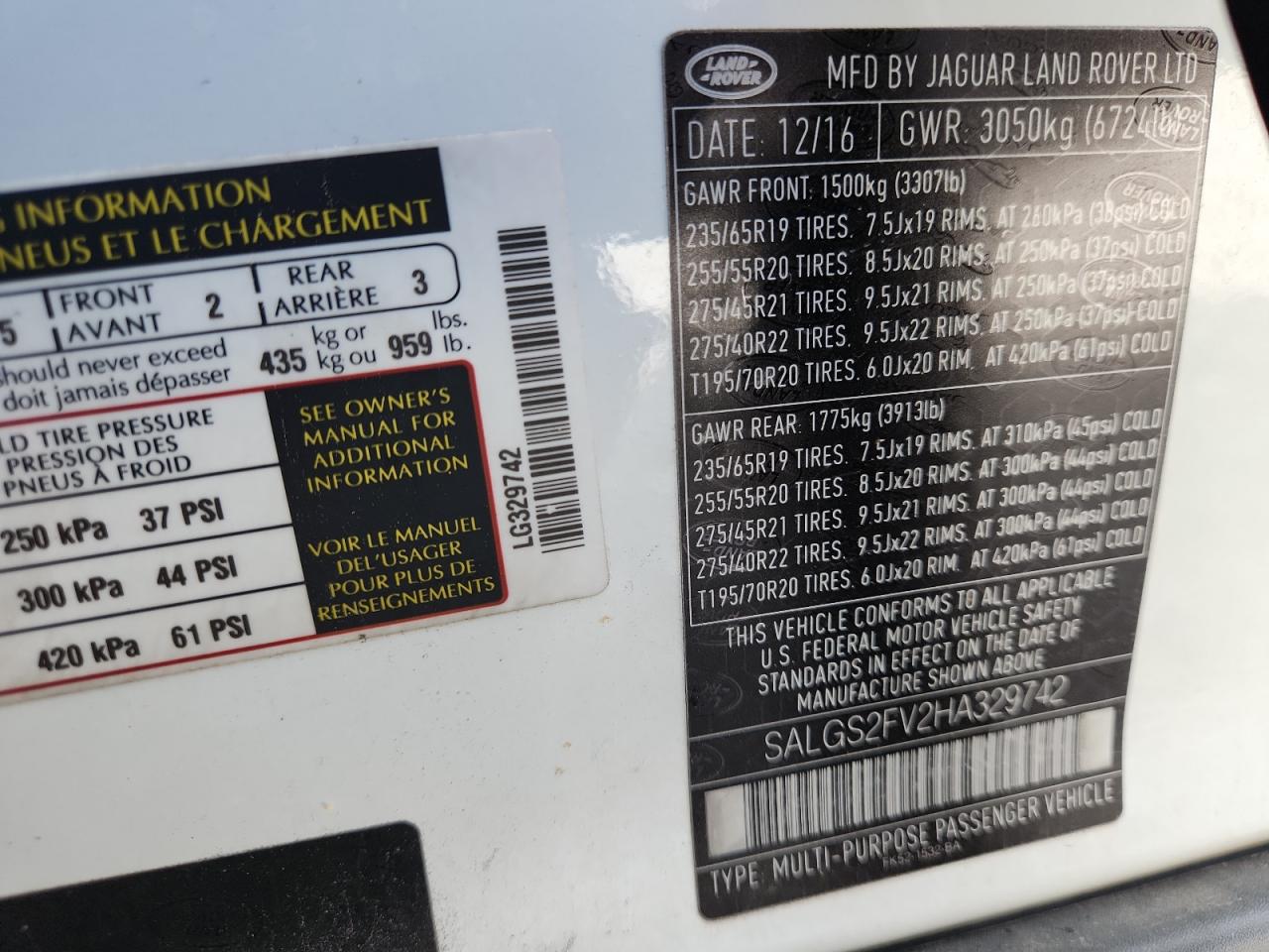 2017 Land Rover Range Rover Hse VIN: SALGS2FV2HA329742 Lot: 84617935