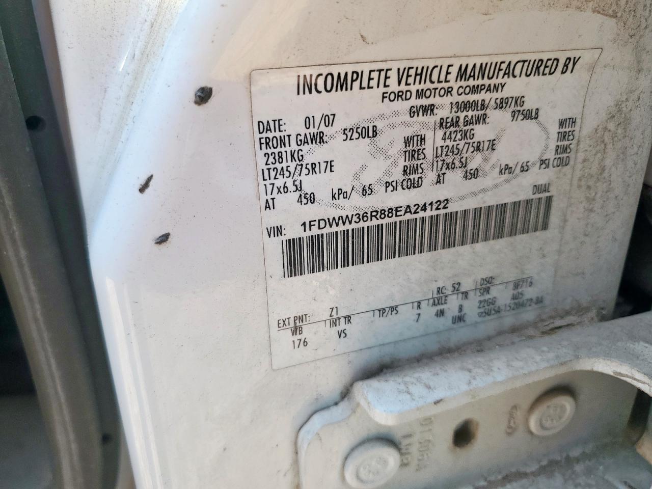 2008 Ford Super Duty F-350 W/D VIN: 1FDWW36R88EA24122 Lot: 84770385