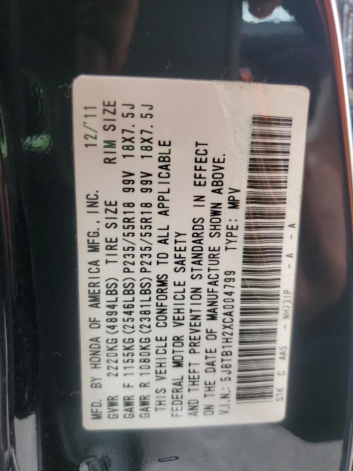 2012 Acura Rdx VIN: 5J8TB1H2XCA004799 Lot: 85744325