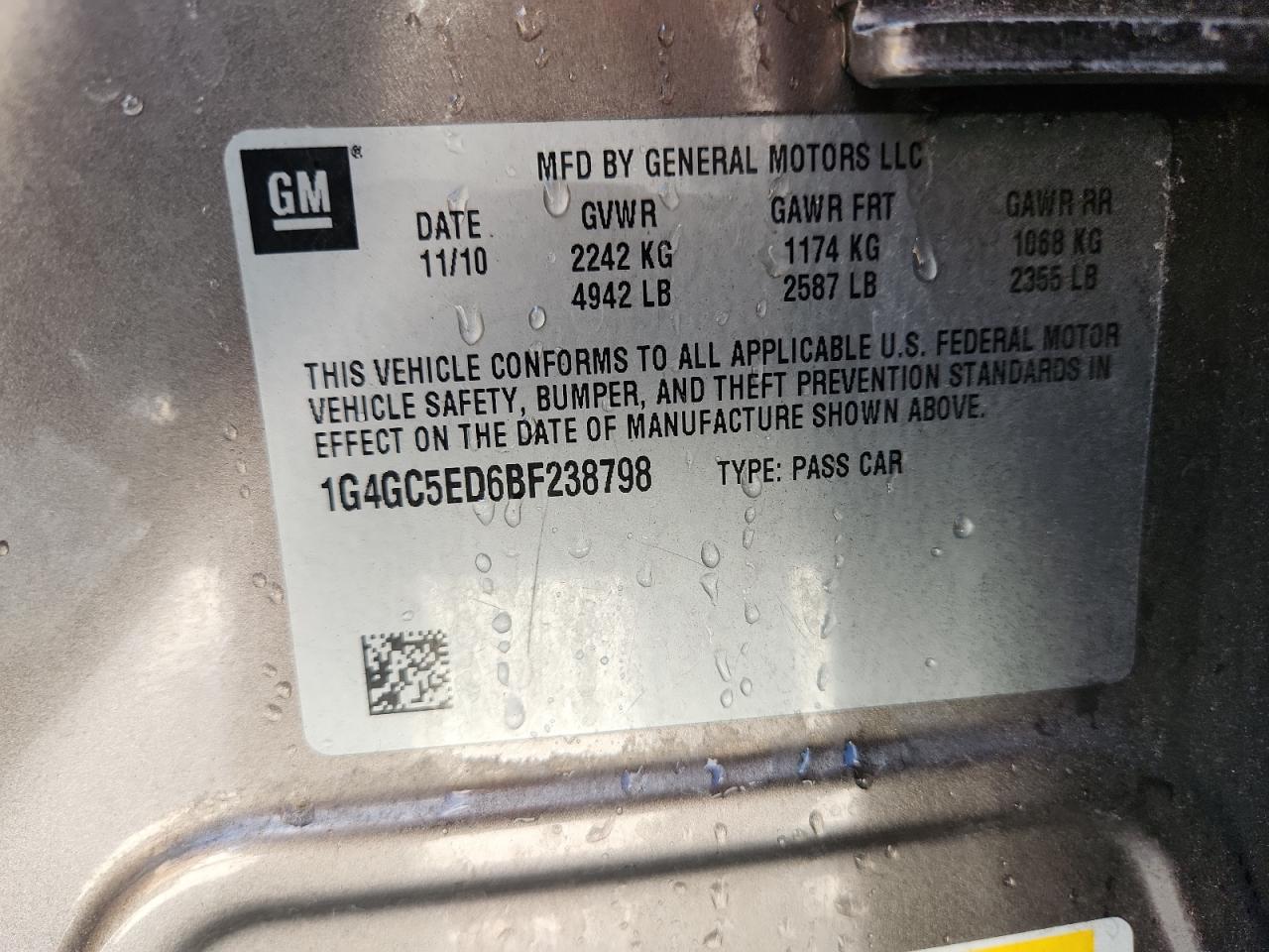 2011 Buick Lacrosse Cxl VIN: 1G4GC5ED6BF238798 Lot: 85359145