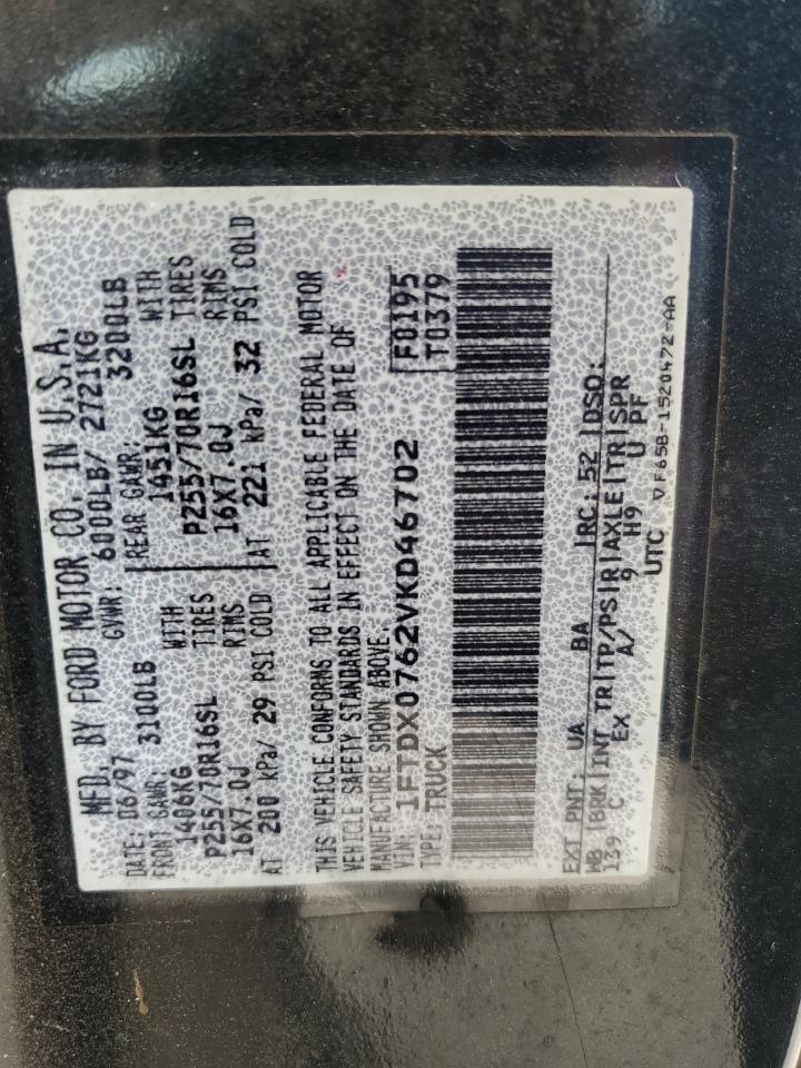 1997 Ford F150 VIN: 1FTDX0762VKDA6TD2 Lot: 84260035