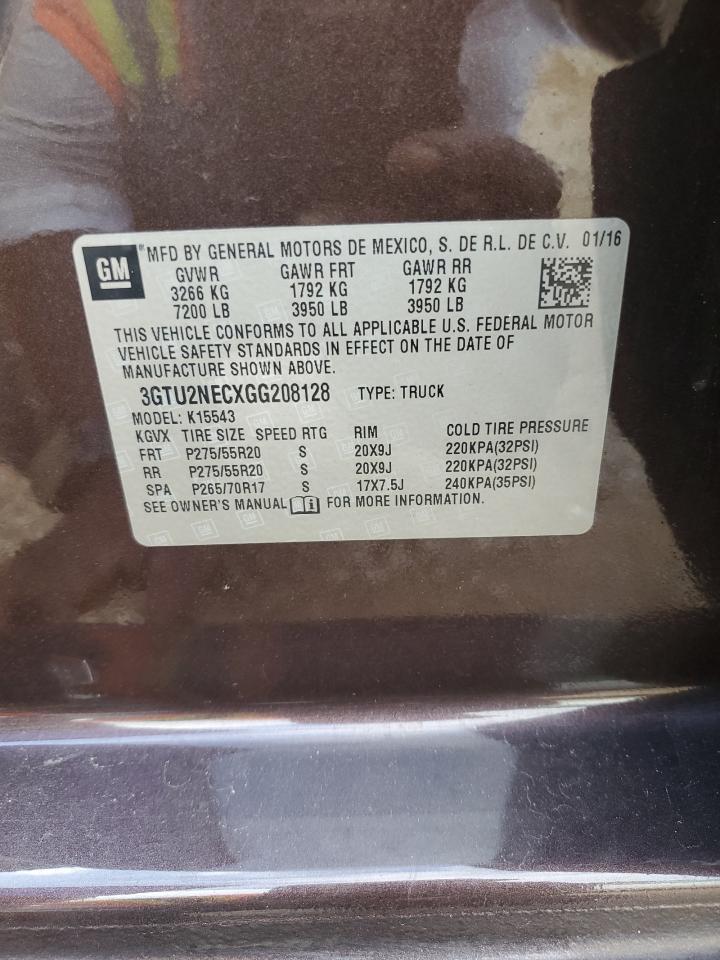 2016 GMC Sierra K1500 Slt VIN: 3GTU2NECXGG208128 Lot: 85192525