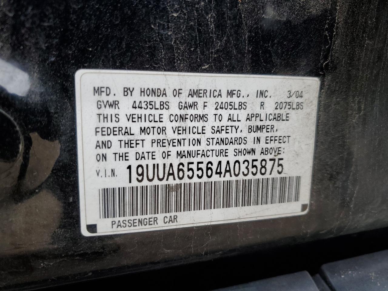 2004 Acura Tl VIN: 19UUA65564A035875 Lot: 86168165