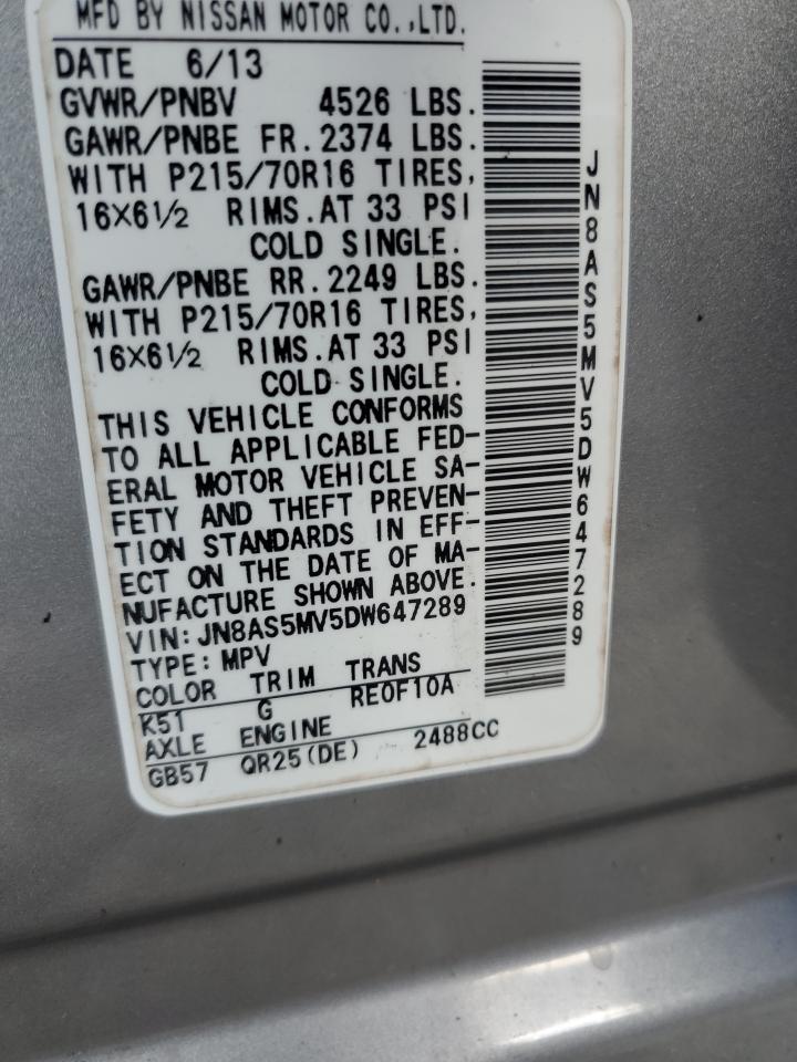 2013 Nissan Rogue S VIN: JN8AS5MV5DW647289 Lot: 90921315